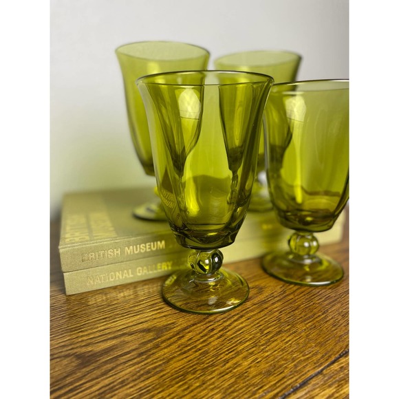 4 Tiffin Franciscan Canterbury Greenbriar Iced Tea Glasses Goblets Olive Green - Picture 2 of 7